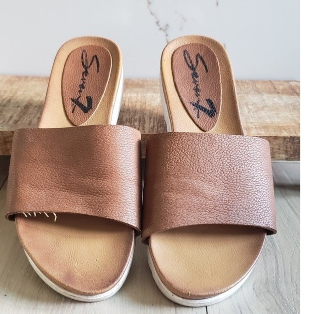 Seven7 Sandals Womens 10 Brown Pearl Slide Slip On Casual Comfort Shoes Scandi